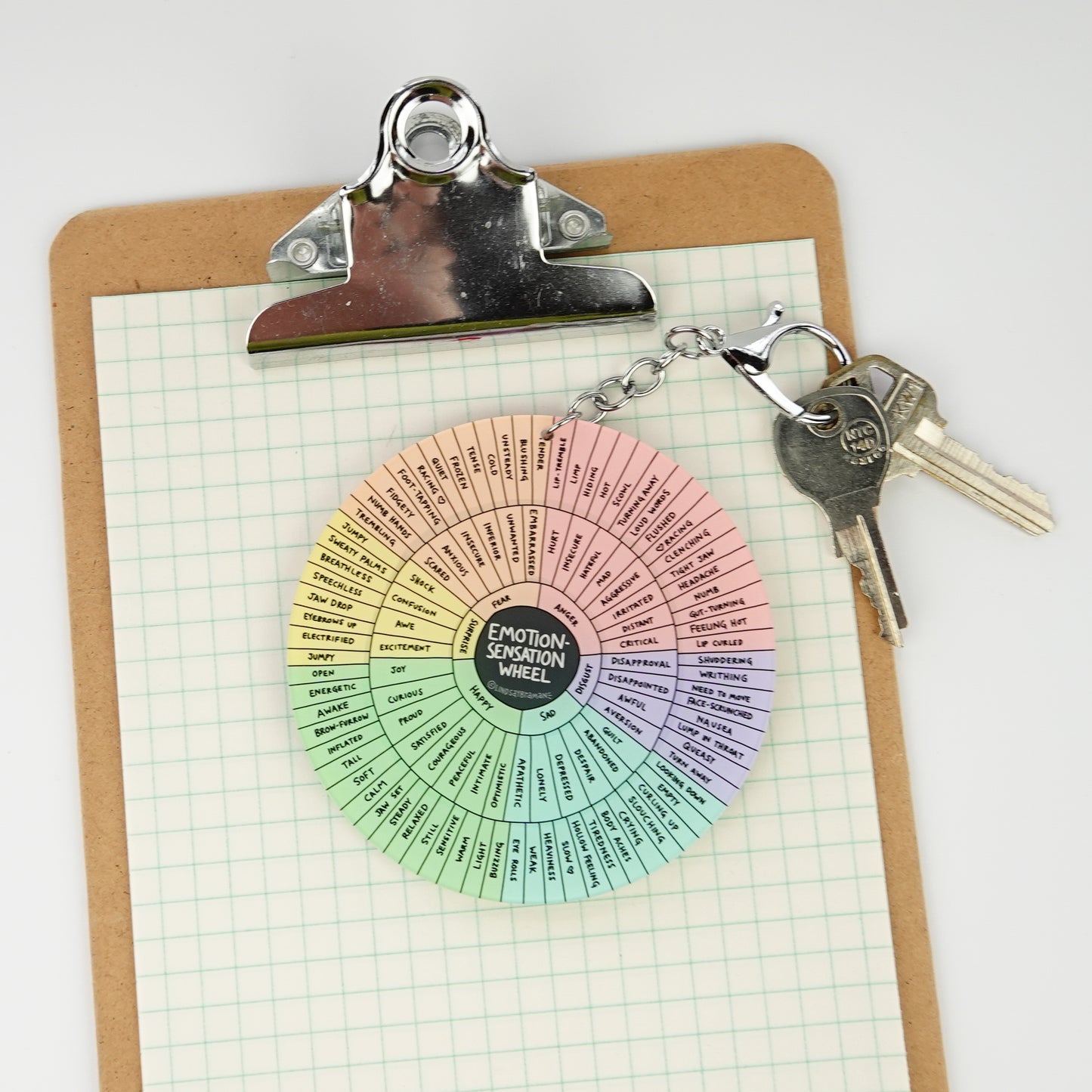 Keychain: Emotion Sensation Wheel | Emotional Learning Keychain or Backpack Charm
