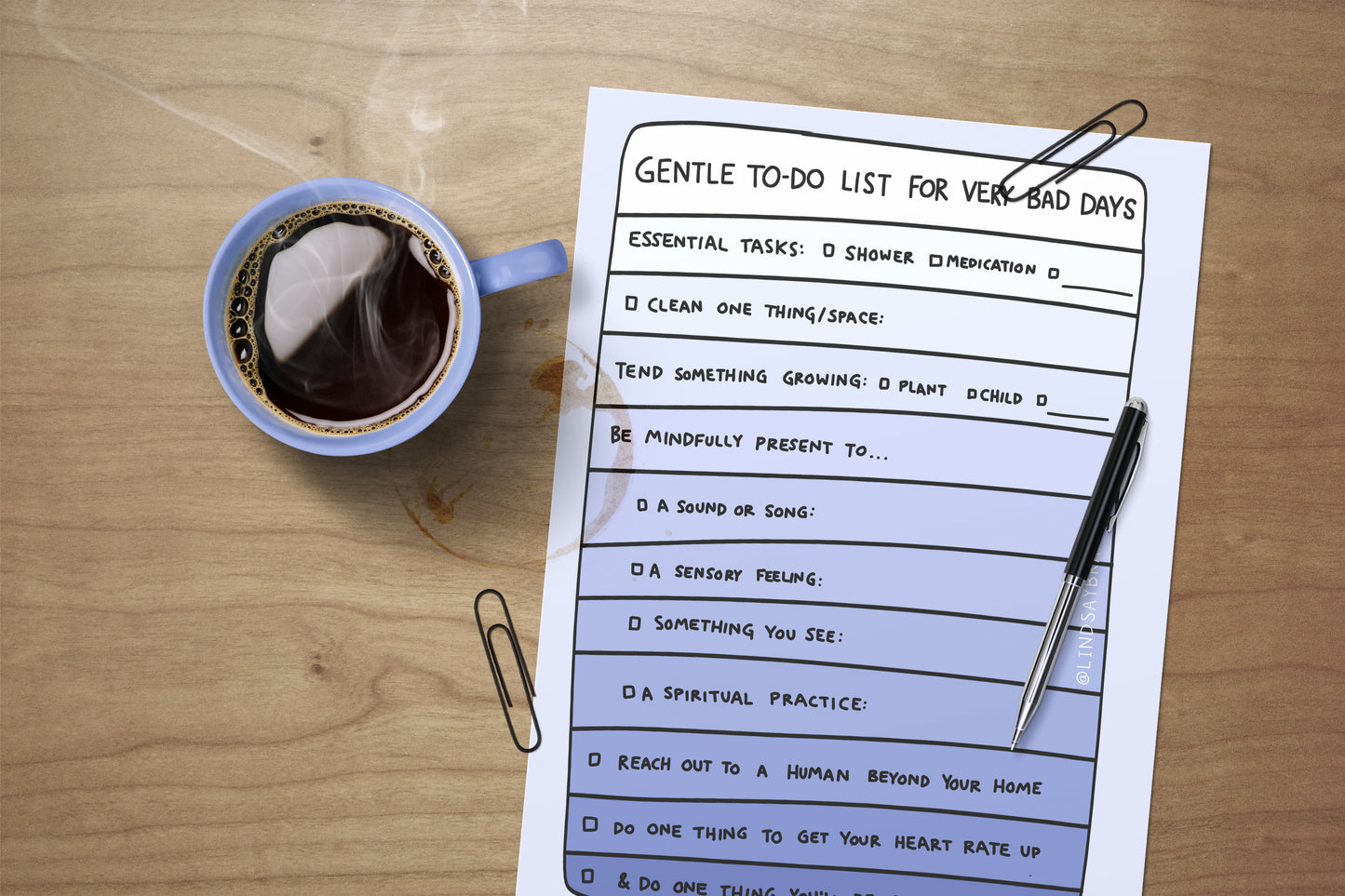 Printable PDF Download: Very Bad Day To Do List | A Check-In for Wellbeing on Bad Days