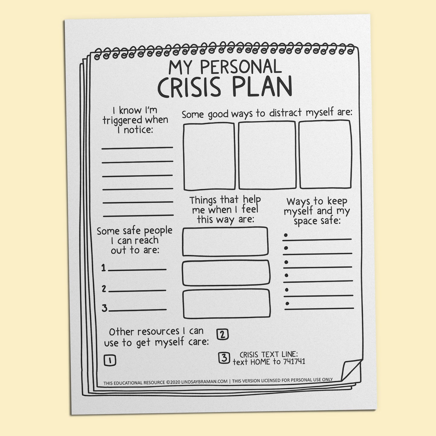 Printable PDF Download: Creating a Crisis Plan | A Printable Worksheet for Safety Planning