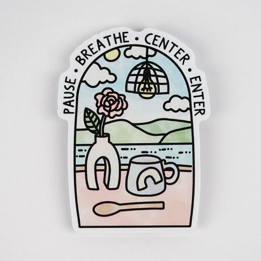 DBT Sticker: Pause, Breathe, Center, Enter - Mindfulness Decal