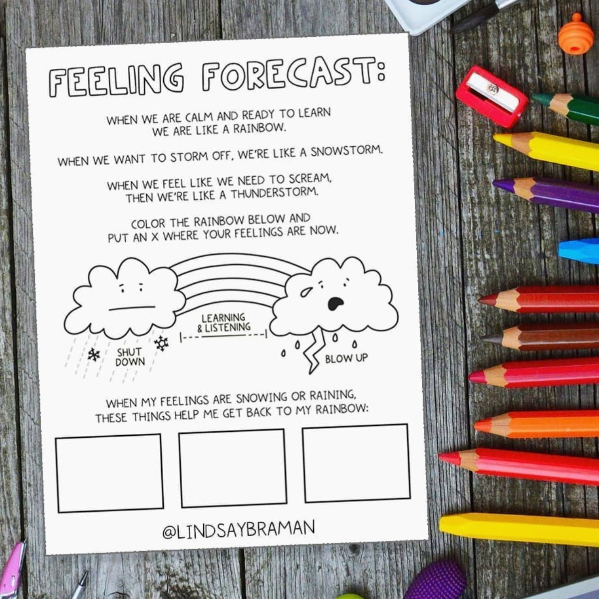 Printable PDF Download: Feeling Forecast | Emotional Regulation Teaching Worksheet Set