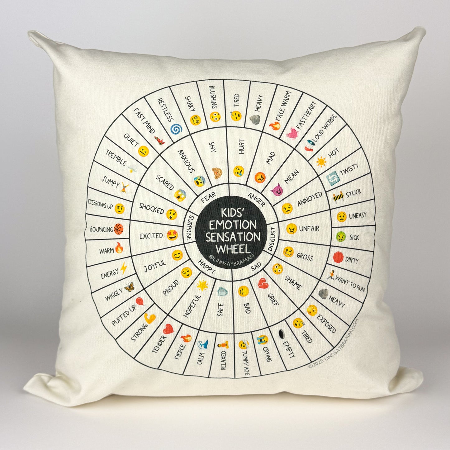 Two-Sided Pillowcase: Emotion Sensation Feeling Wheel for Kids (Emoji + Color Versions)