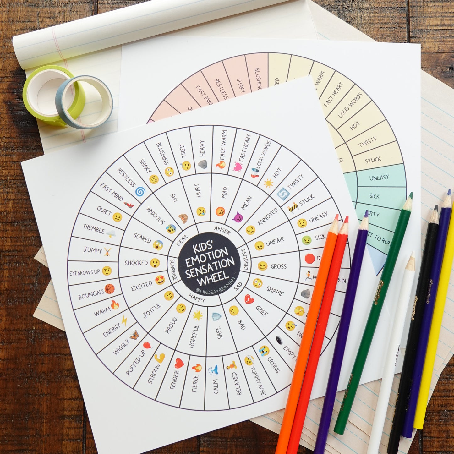 Two-Sided Fidget-Proof Kids' Emotion Sensation Wheel | Extra Durable and Waterproof