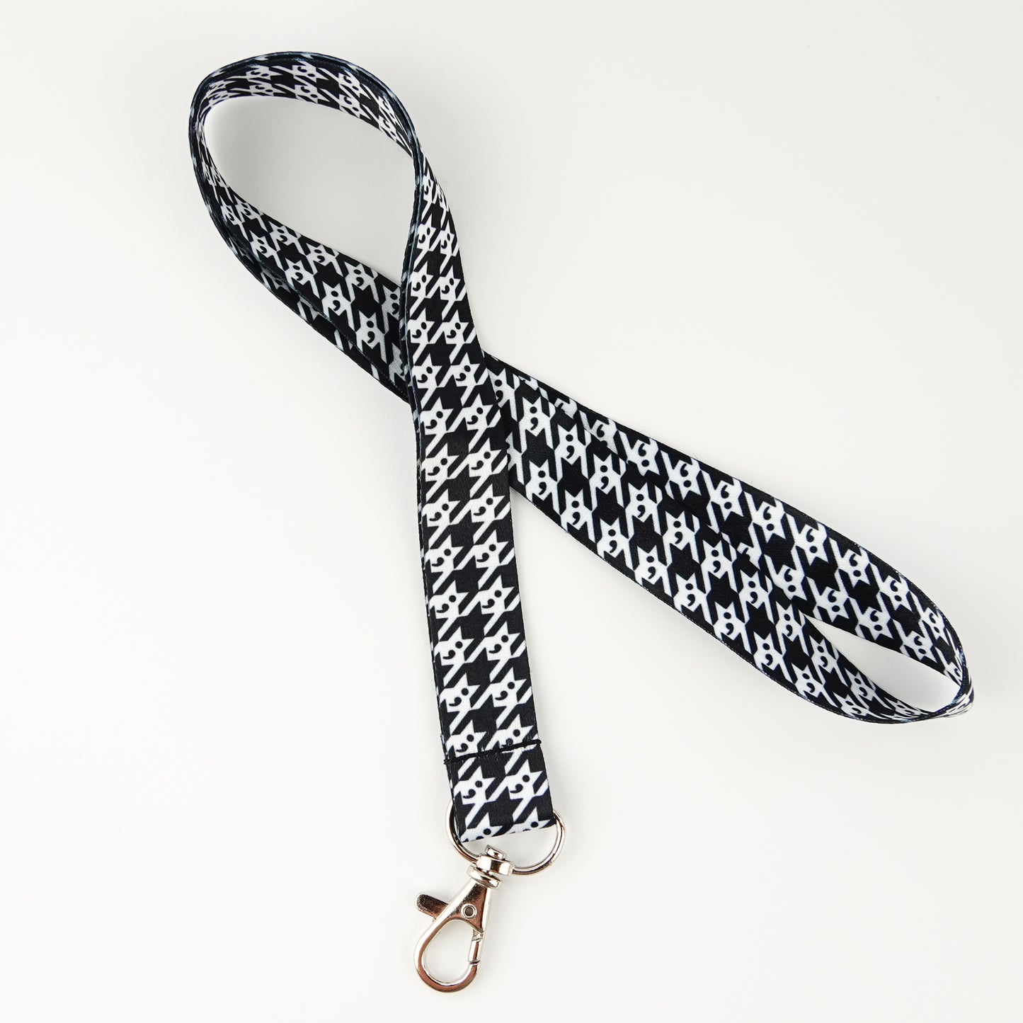 Lanyard: Semicolon Houndstooth – Badge Holder with Hidden Symbol for Mental Health Awareness, Resilience, and Advocacy