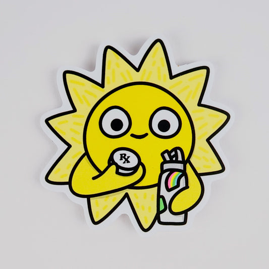 Sticker: Self Care Sunshine + Happy Sun, Medication-Positive Water Bottle Sticker