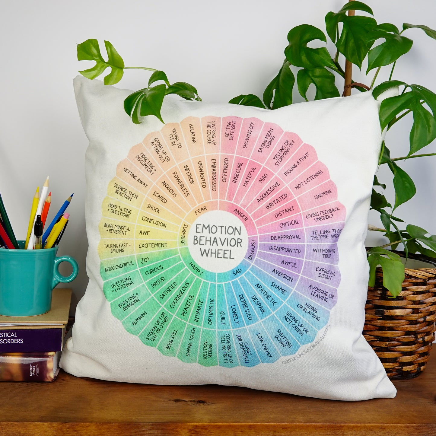 Pillowcase: Emotion Behavior Wheel Throw Pillowcase | The Link Between Emotions and Behaviors