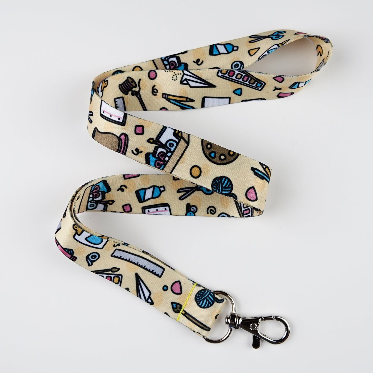 Lanyard: Art Supplies | Teacher ID Badge with Brushes, Sketchpads, Yarn, Paint Palette Icons