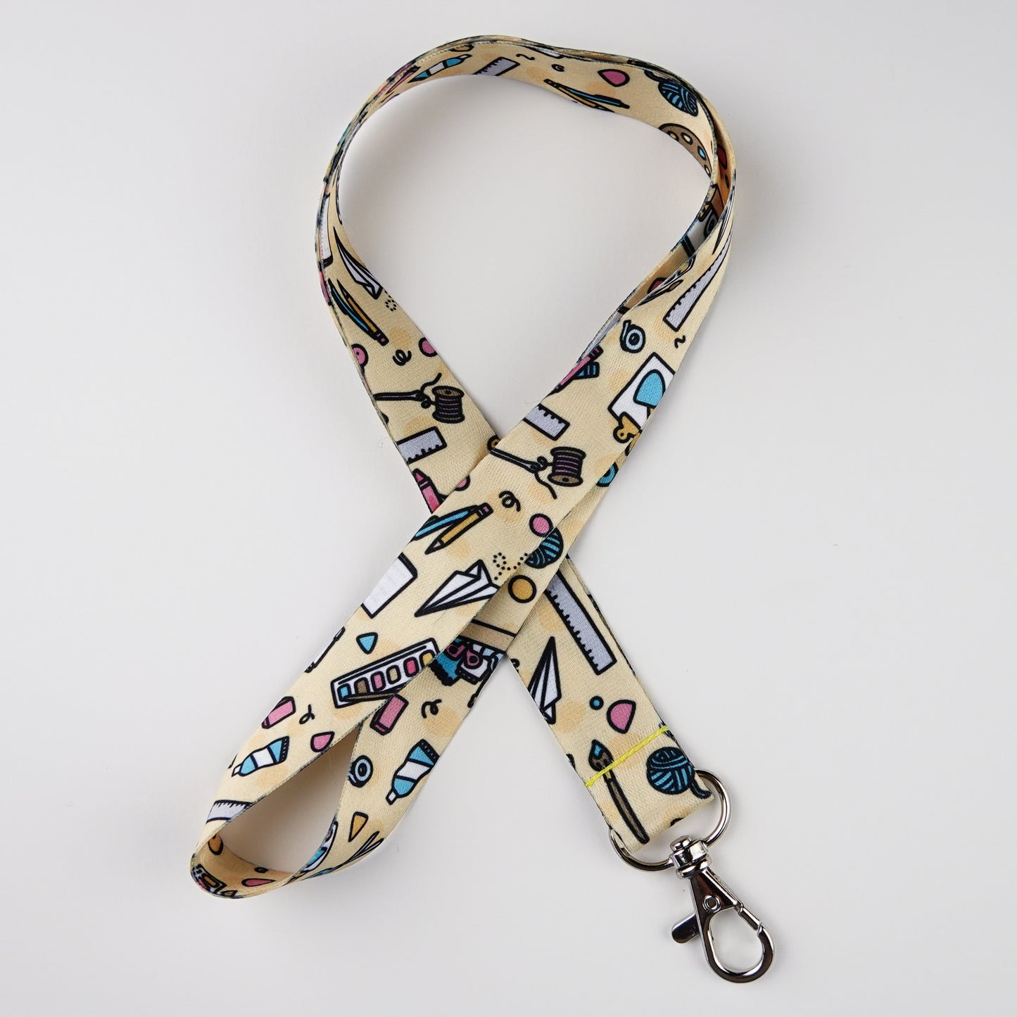 Lanyard: Art Supplies | Teacher ID Badge with Brushes, Sketchpads, Yarn, Paint Palette Icons