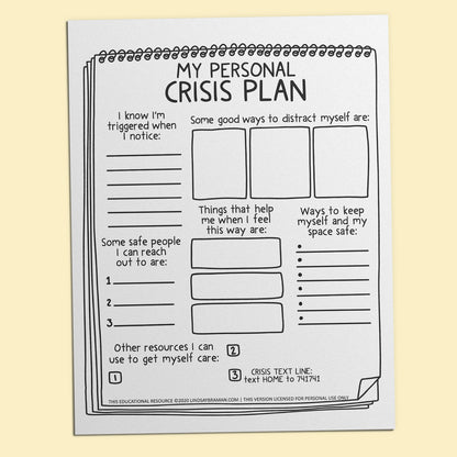Printable PDF Download: Creating a Crisis Plan | A Printable Worksheet for Safety Planning