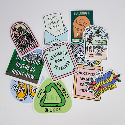 Sticker Pack: DBT Skills Stickers | 12-Pack of DBT-Themed Stickers