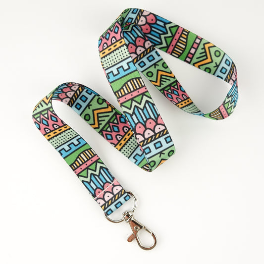 Mindful Stripe Lanyard – Abstract Bright Dopamine Dressing Mandala Badge Holder