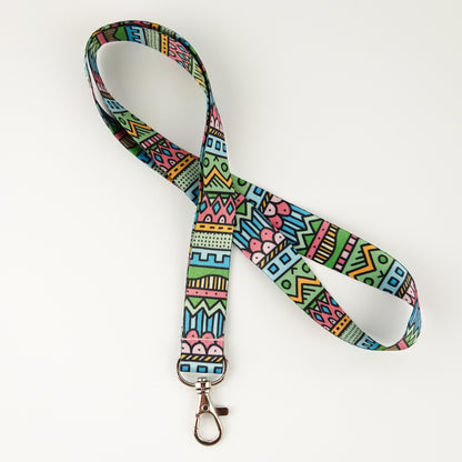 Mindful Stripe Lanyard – Abstract Bright Dopamine Dressing Mandala Badge Holder