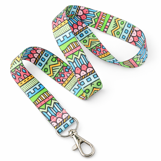Mindful Stripe Lanyard – Abstract Bright Dopamine Dressing Mandala Badge Holder