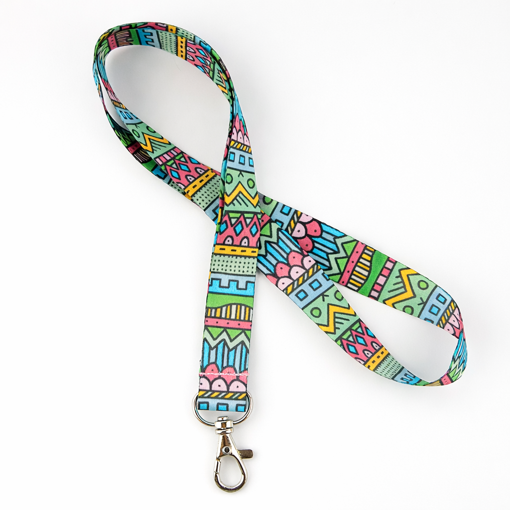 Mindful Stripe Lanyard – Abstract Bright Dopamine Dressing Mandala Badge Holder