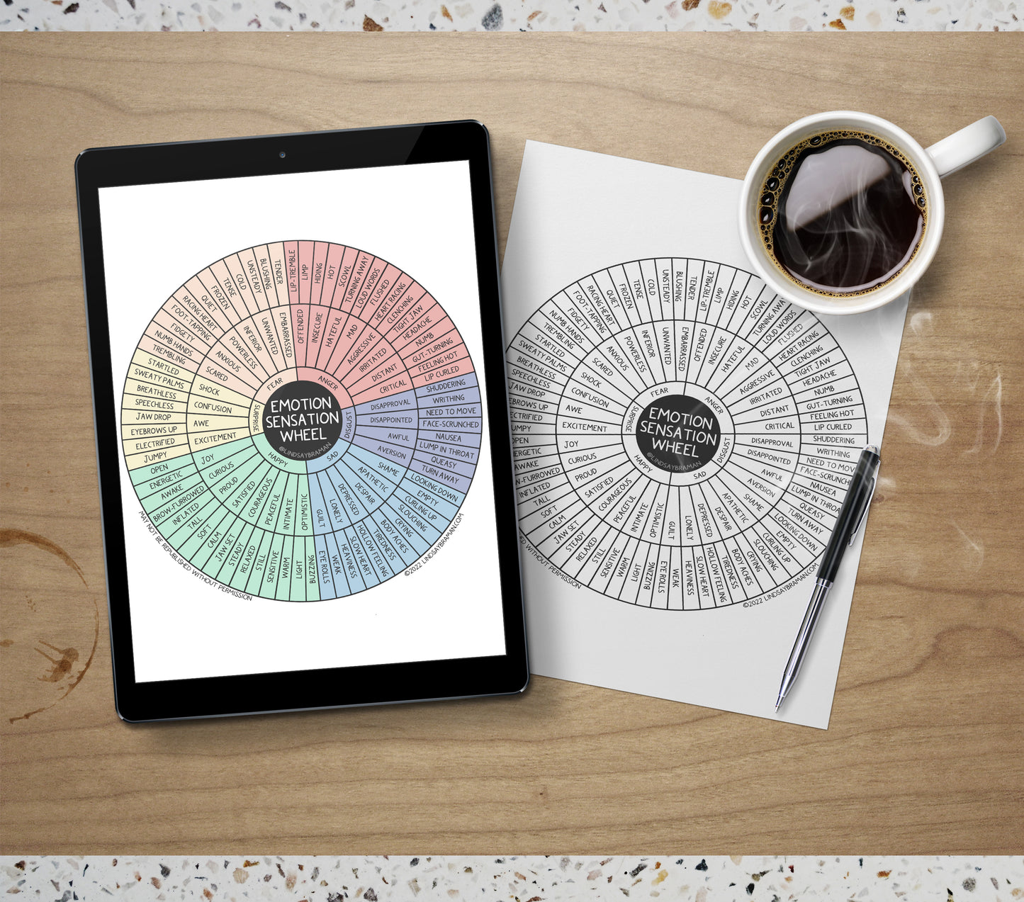 Printable PDF Download: Emotion Sensation Wheel (Accessible Version) | A Therapy Resource for Mind-Body Awareness