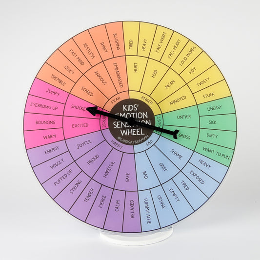 Kids Emotion Sensation Wheel – Rigid Acrylic Feelings Chart with Movable Dial