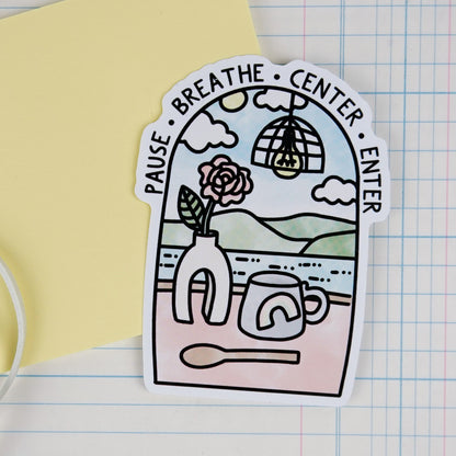 DBT Sticker: Pause, Breathe, Center, Enter - Mindfulness Decal