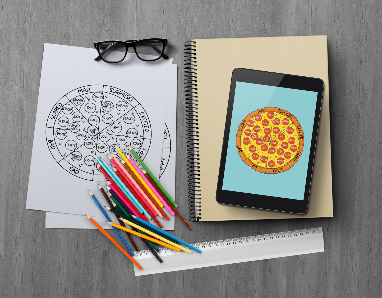 Printable PDF Download: Pizza-Themed Feeling Wheel | Resource & Interactive Worksheet for Social Emotional Learning