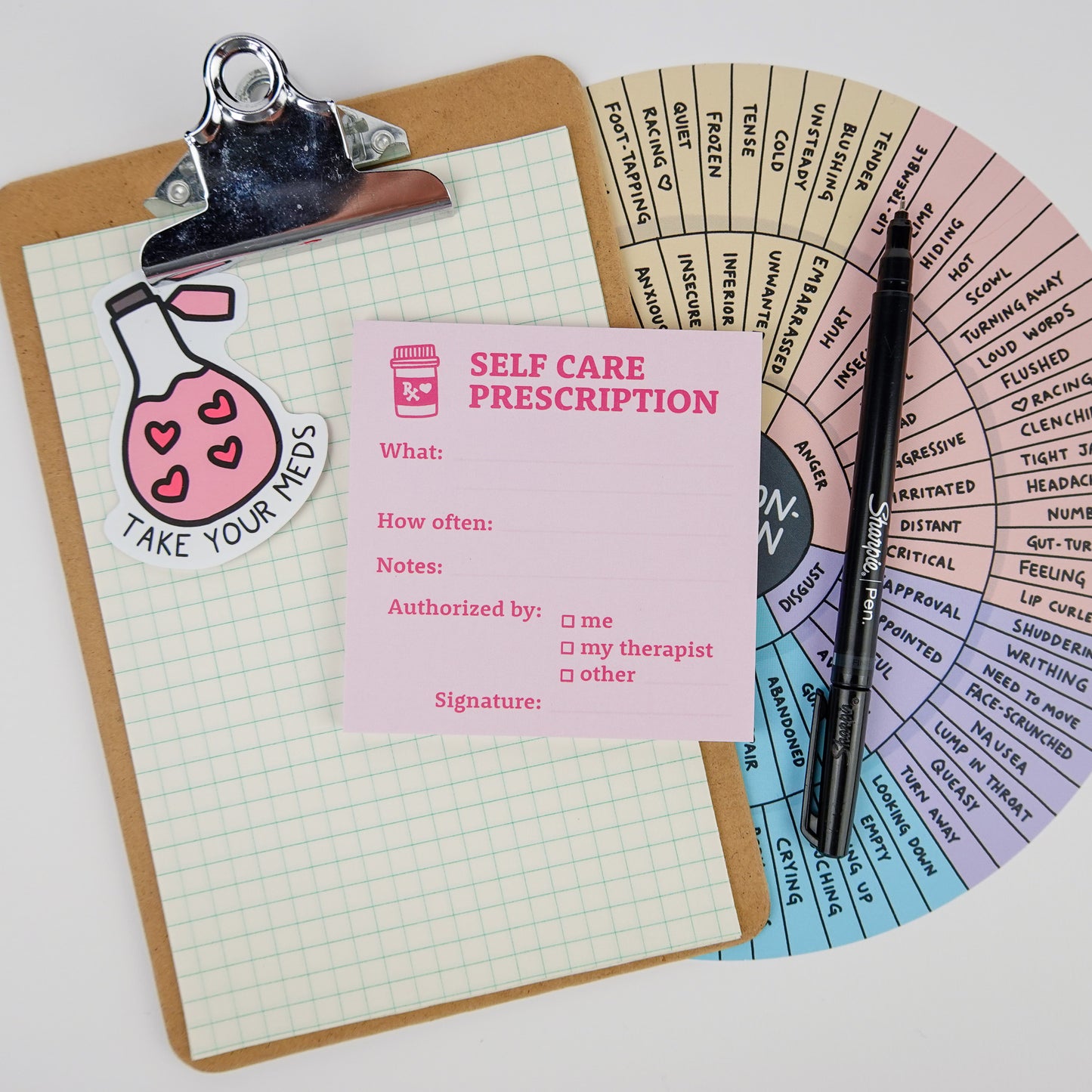 Self Care Prescription Rx Pad-Inspired Sticky Notes for Mental Health | Set of 2: Blue & Pink