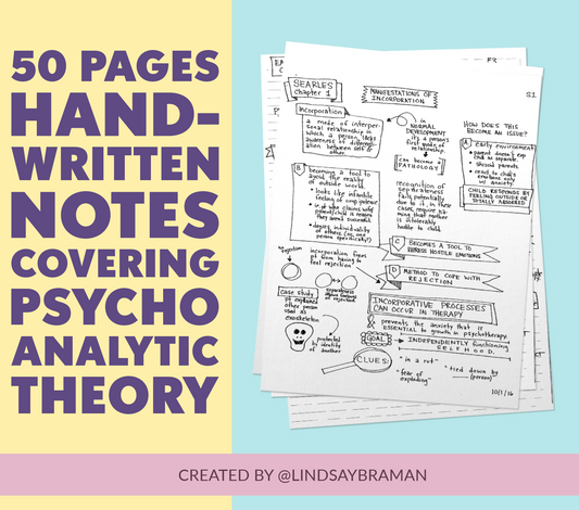 Psychoanalytic Psychology - Jumbo Bundle of Handwritten Illustrated Notes - 50 page Black & White PDF