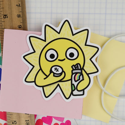 Sticker: Self Care Sunshine + Happy Sun, Medication-Positive Water Bottle Sticker