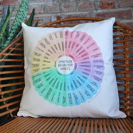 Two-Sided Pillowcase: Emotion Sensation Feeling Wheel & Emotion Behavior Wheel | Resource for Home or Office