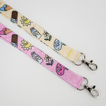 Doodled Mental Wellness Lanyard Set | 2-Piece Set: Yellow & Pink