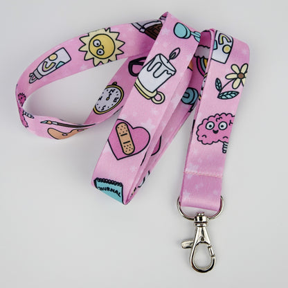 Doodled Mental Wellness Lanyard Set | 2-Piece Set: Yellow & Pink