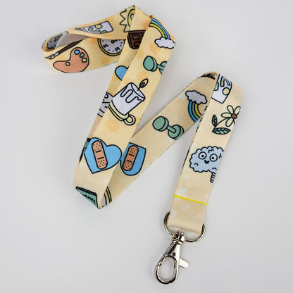 Doodled Mental Wellness Lanyard Set | 2-Piece Set: Yellow & Pink
