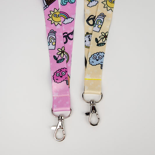 Doodled Mental Wellness Lanyard Set | 2-Piece Set: Yellow & Pink