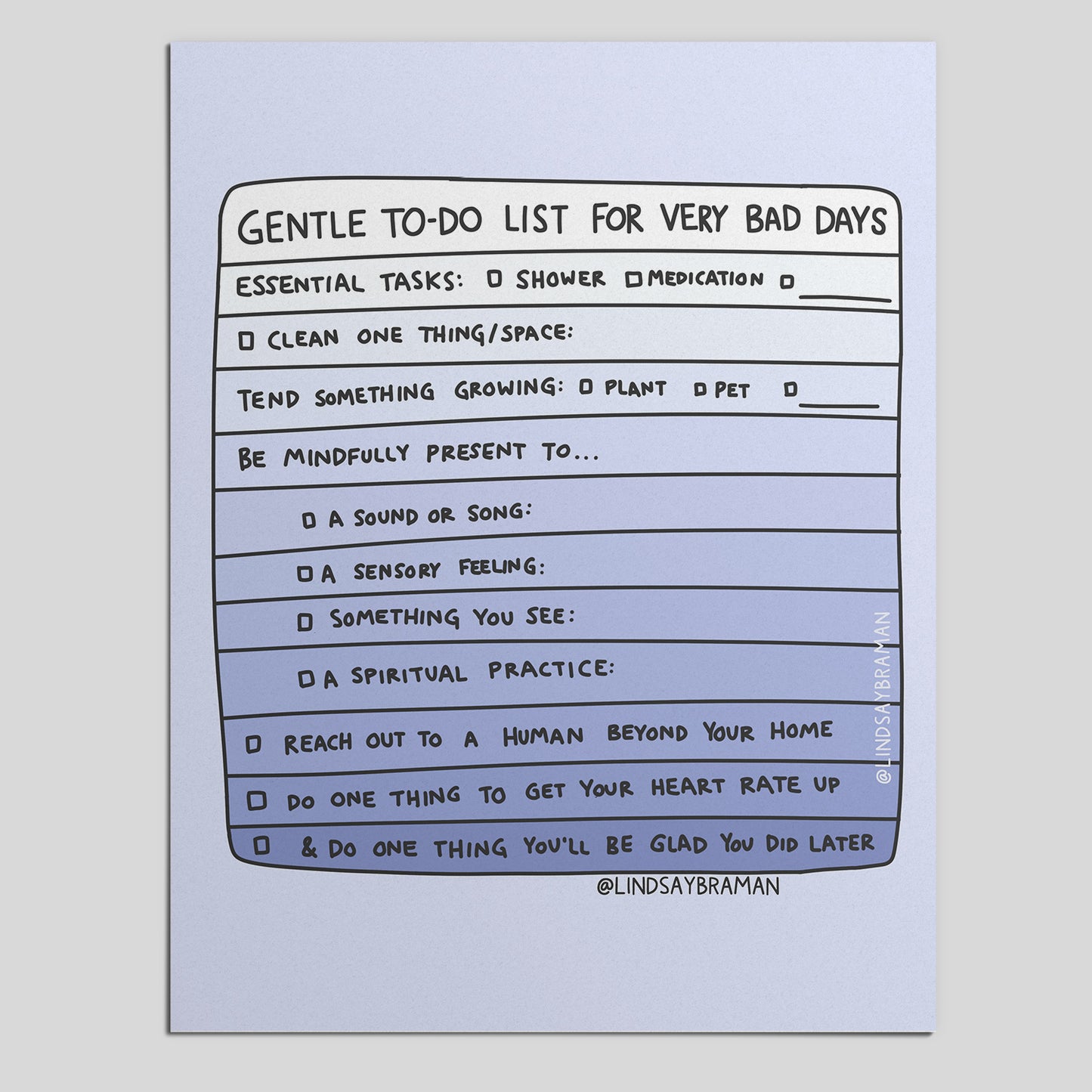 Printable PDF Download: Very Bad Day To Do List | A Check-In for Wellbeing on Bad Days