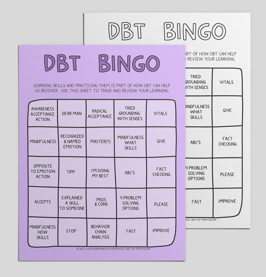 Printable PDF Download: DBT Bingo Card | Interactive Template for Therapists