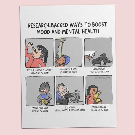 Printable PDF Download: 6 Illustrated Ways to Boost Mood and Mental Health | Research-Backed Methods