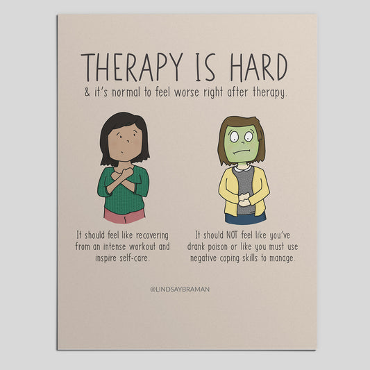 Printable PDF Download: Therapy is (Supposed to Be) Hard | An Illustration About the Therapy Experience